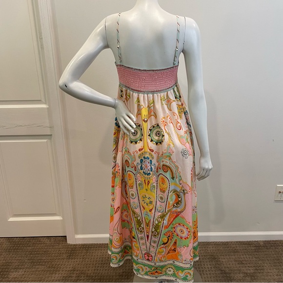 Pink & Green Multicolor Funky Floral Paisley Eye Print Maxi Dress - Picture 2 of 7